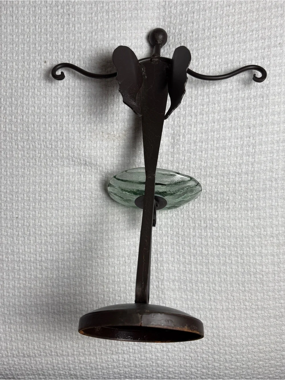 Angel Soap/Towel Holder Bathroom Rustic Countertop Forged Iron Glass Dish Cottag